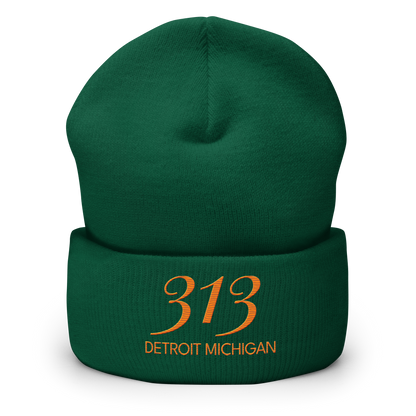 '313 Detroit Michigan' Cuffed Beanie | Orange