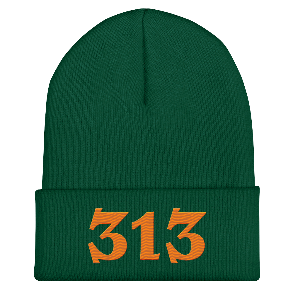 Detroit '313' Cuffed Beanie (Angry Font) | Orange