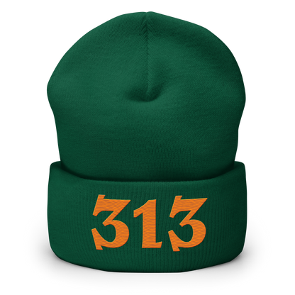 Detroit '313' Cuffed Beanie (Angry Font) | Orange