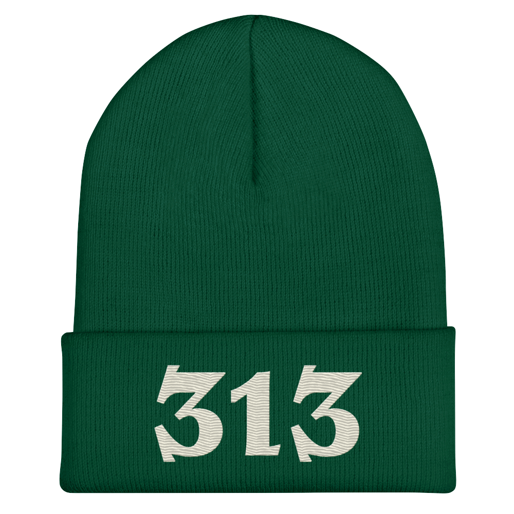 Detroit '313' Cuffed Beanie (Angry Font) | Ivory White