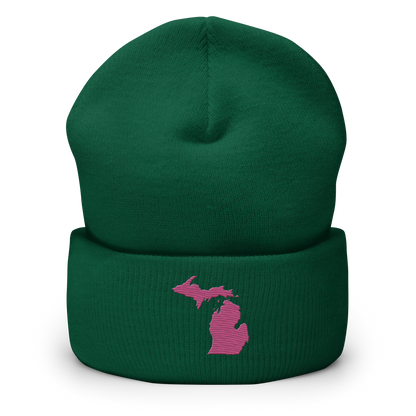 Michigan Cuffed Beanie | Apple Blossom Pink Outline