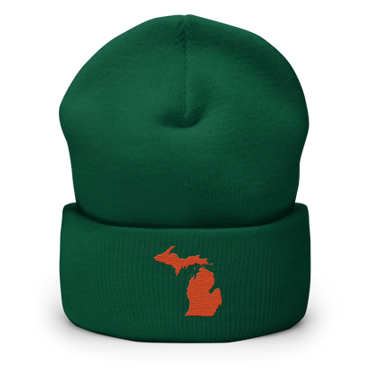 Michigan Cuffed Beanie | Maple Leaf Orange Outline