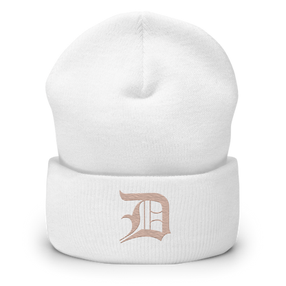 Detroit 'Old English D' Cuffed Beanie (Rose Gold)