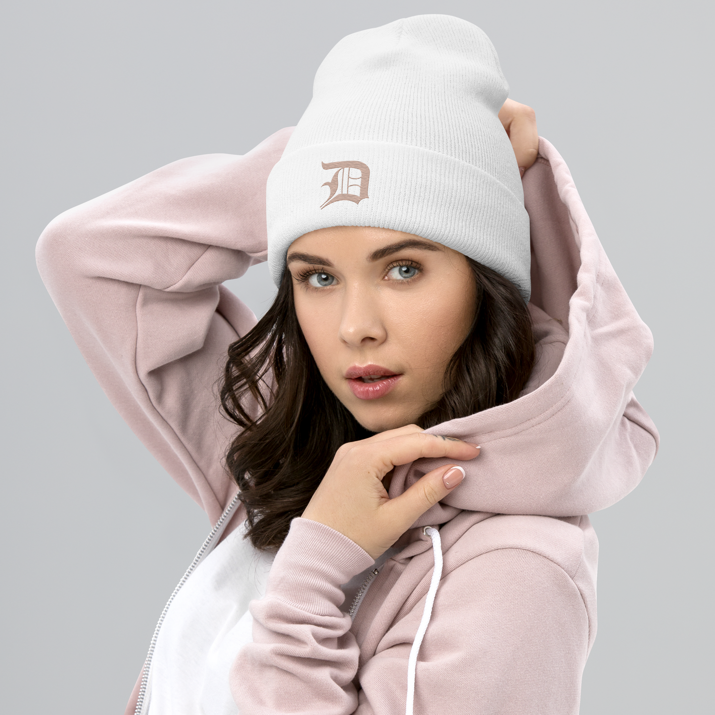 Detroit 'Old English D' Cuffed Beanie (Rose Gold)