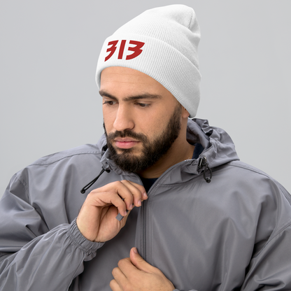 Detroit '313' Cuffed Beanie (Glam Font) | Red