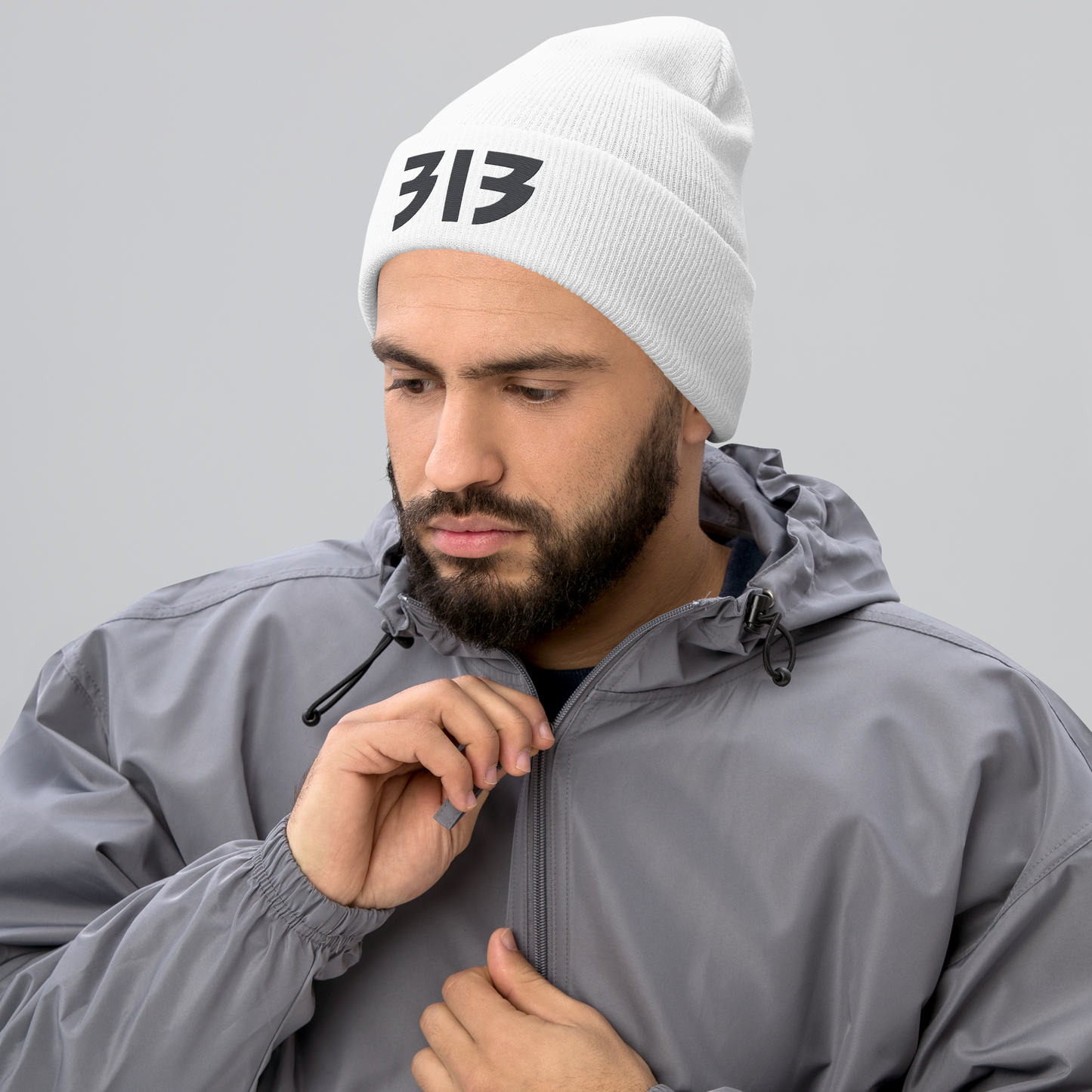 Detroit '313' Cuffed Beanie (Glam Font) | Iron Ore Grey