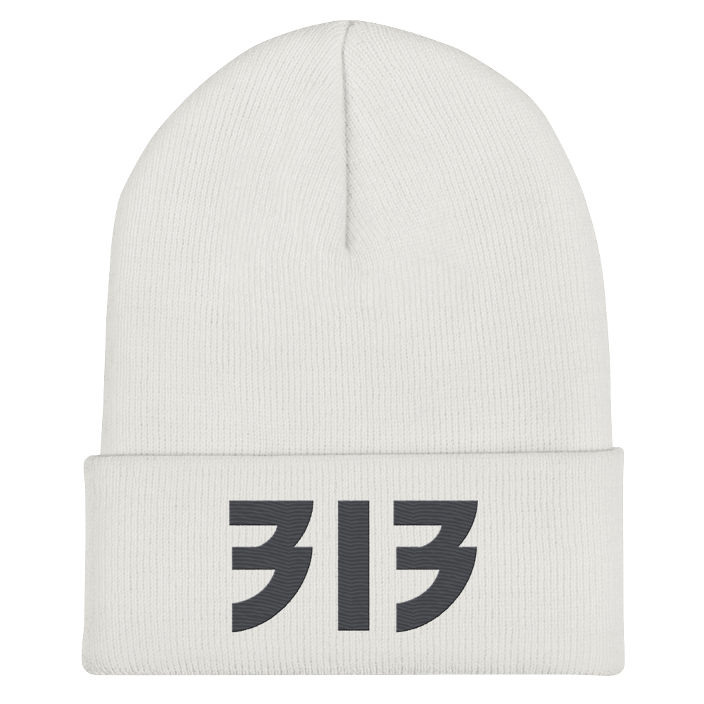 Detroit '313' Cuffed Beanie (Glam Font) | Iron Ore Grey