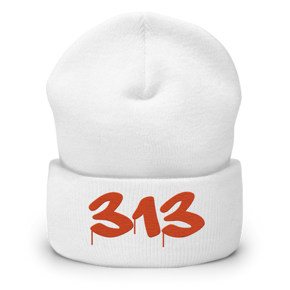 Detroit '313' Cuffed Beanie (Tag Font) | Orange