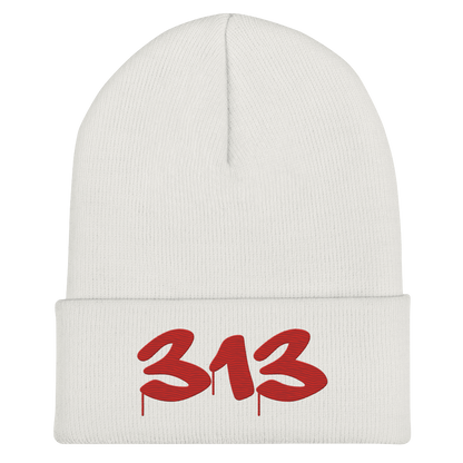 Detroit '313' Cuffed Beanie (Tag Font) | Aliform Red