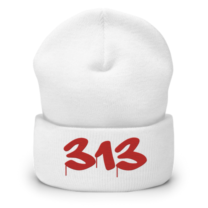 Detroit '313' Cuffed Beanie (Tag Font) | Aliform Red