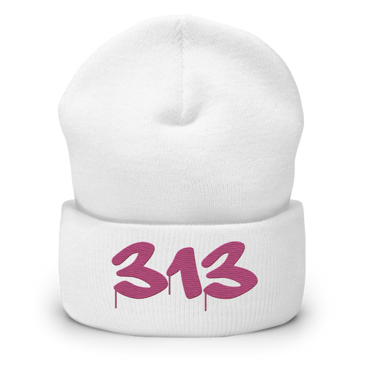 Detroit '313' Cuffed Beanie (Tag Font) | Apple Blossom Pink