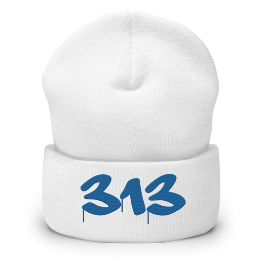 Detroit '313' Cuffed Beanie (Tag Font) | Azure