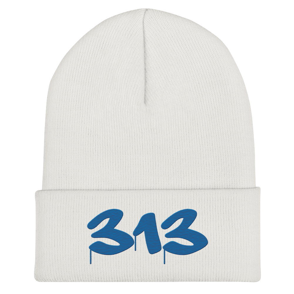 Detroit '313' Cuffed Beanie (Tag Font) | Azure