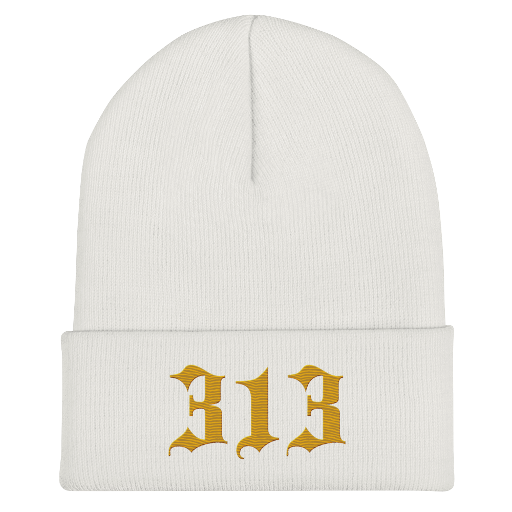 Detroit '313' Cuffed Beanie (Old English Font) | Gold