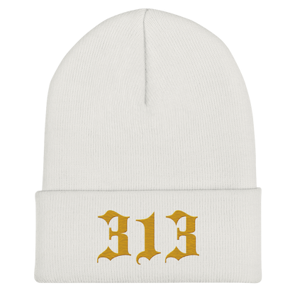 Detroit '313' Cuffed Beanie (Old English Font) | Gold