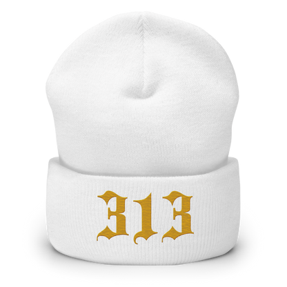 Detroit '313' Cuffed Beanie (Old English Font) | Gold