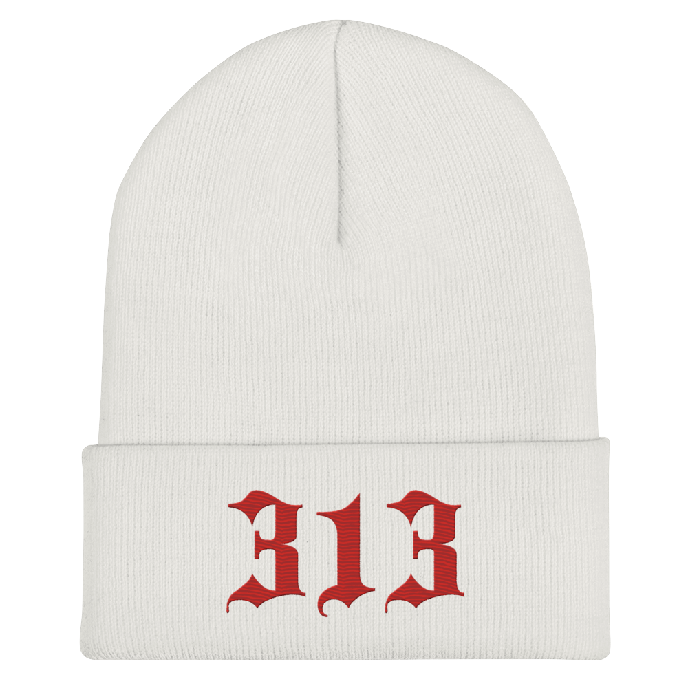 Detroit '313' Cuffed Beanie (Old English Font) | Aliform Red