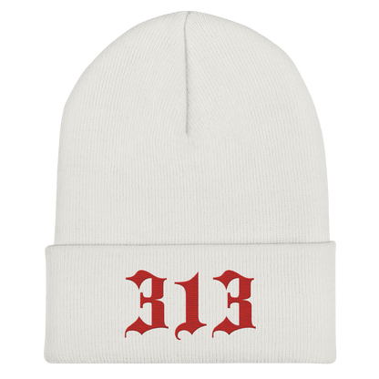 Detroit '313' Cuffed Beanie (Old English Font) | Aliform Red