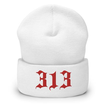 Detroit '313' Cuffed Beanie (Old English Font) | Aliform Red