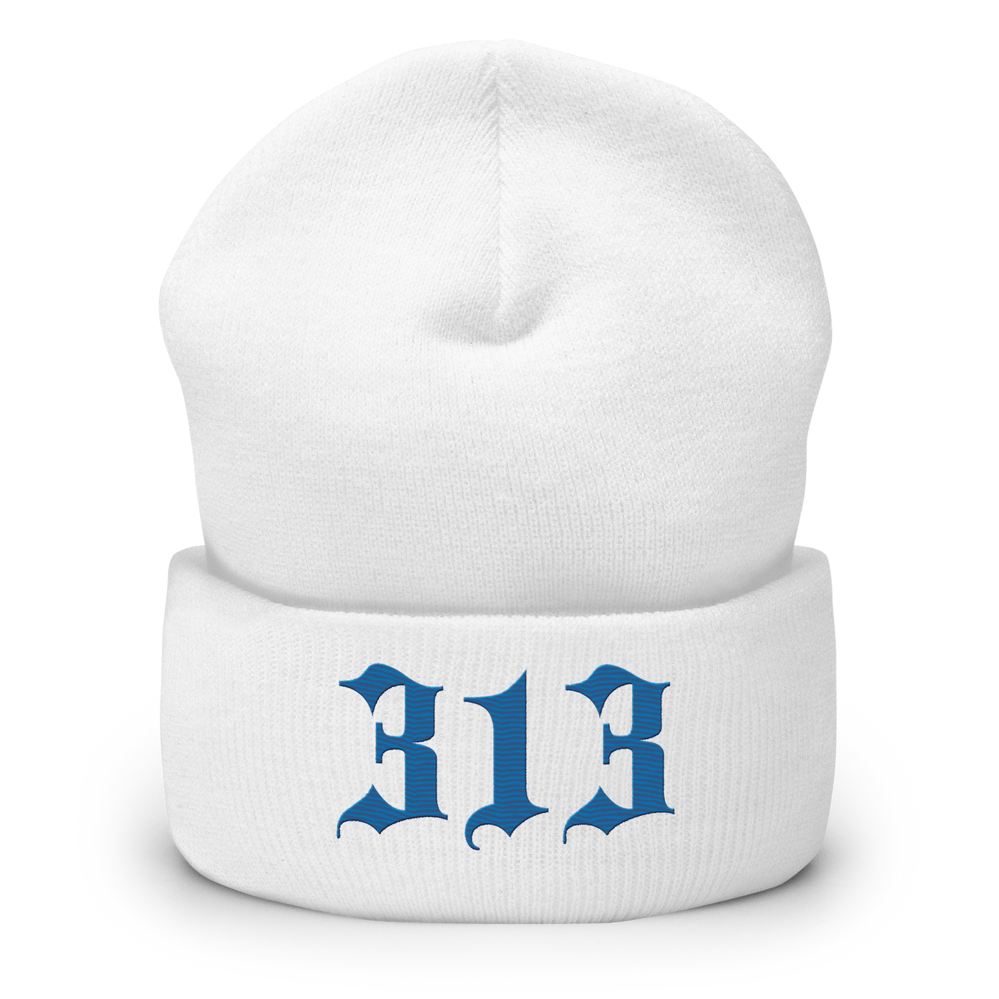 Detroit '313' Cuffed Beanie (Old English Font) | Azure