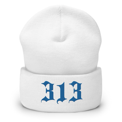 Detroit '313' Cuffed Beanie (Old English Font) | Azure