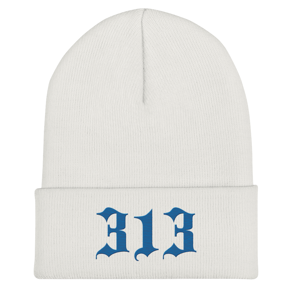 Detroit '313' Cuffed Beanie (Old English Font) | Azure