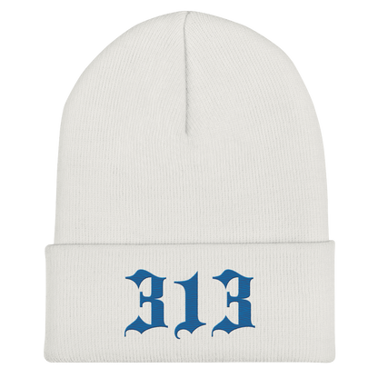 Detroit '313' Cuffed Beanie (Old English Font) | Azure