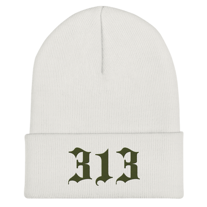 Detroit '313' Cuffed Beanie (Old English Font) | Army Green