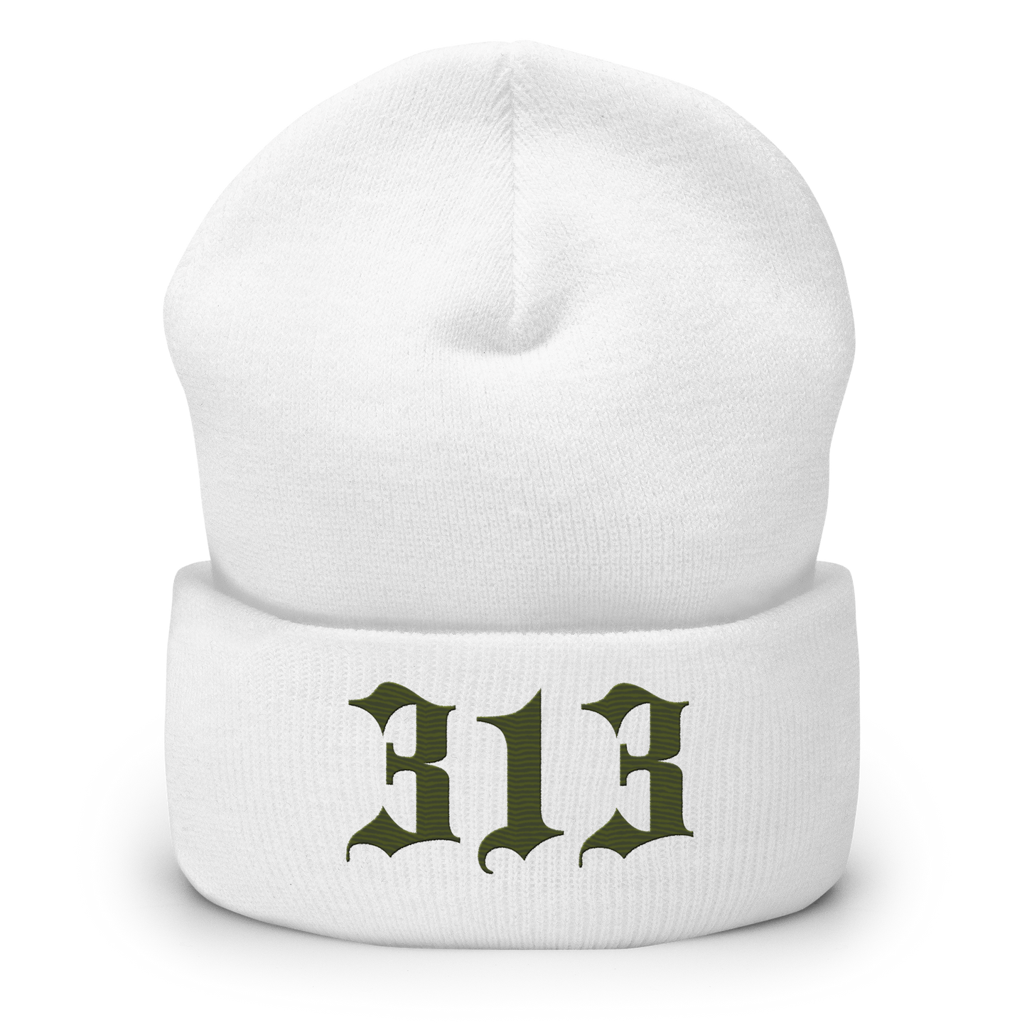 Detroit '313' Cuffed Beanie (Old English Font) | Army Green