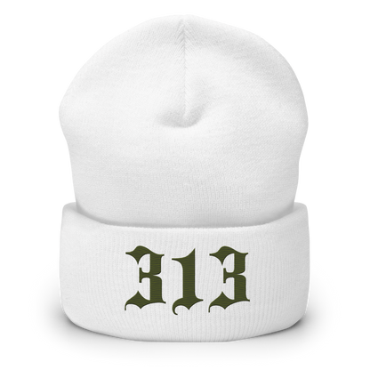 Detroit '313' Cuffed Beanie (Old English Font) | Army Green