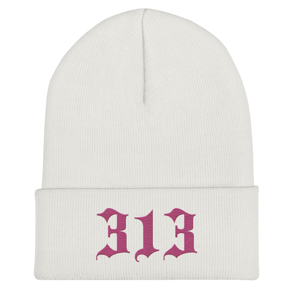 Detroit '313' Cuffed Beanie (Old English Font) | Apple Blossom Pink