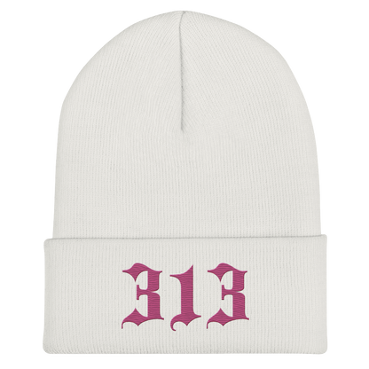 Detroit '313' Cuffed Beanie (Old English Font) | Apple Blossom Pink