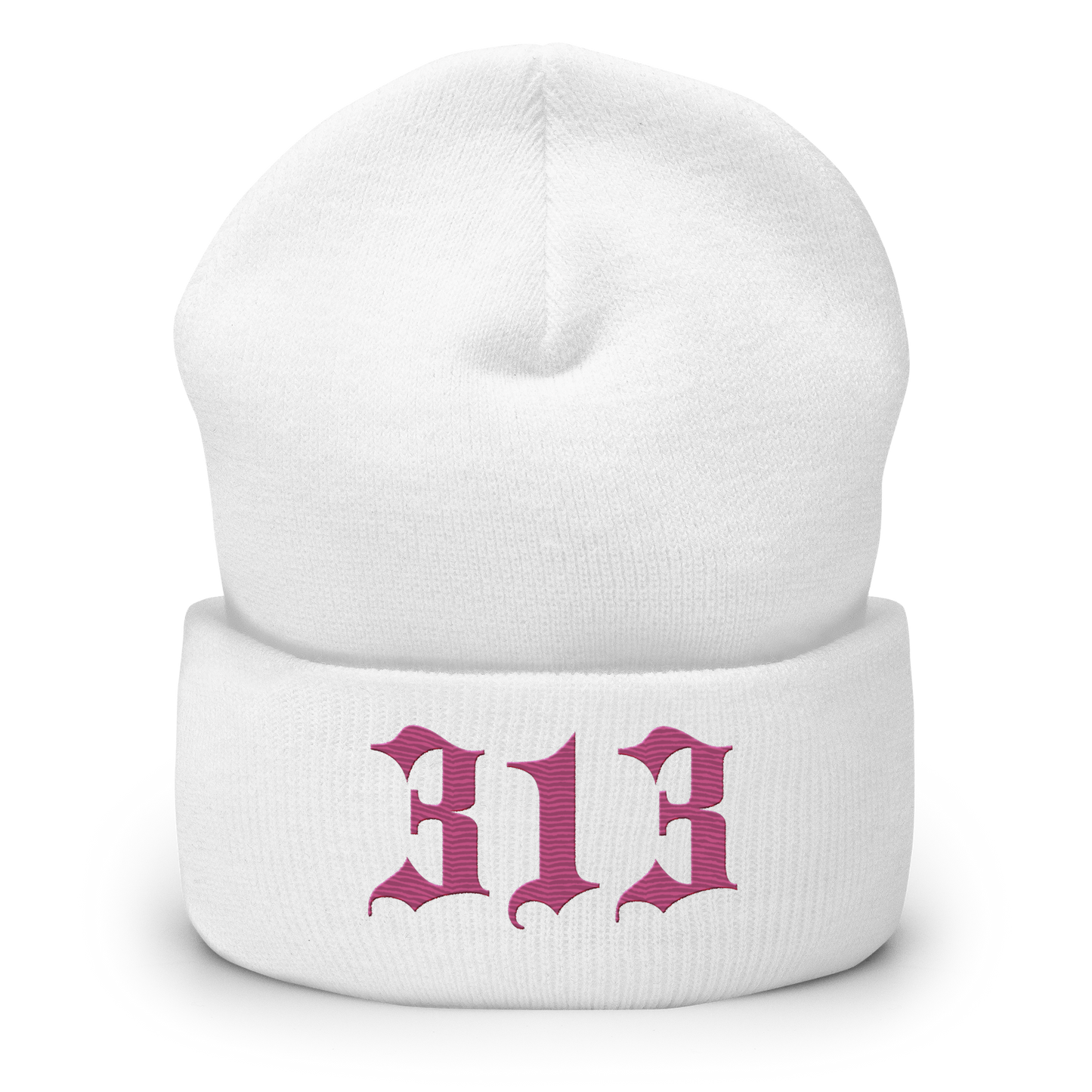 Detroit '313' Cuffed Beanie (Old English Font) | Apple Blossom Pink