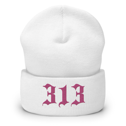 Detroit '313' Cuffed Beanie (Old English Font) | Apple Blossom Pink