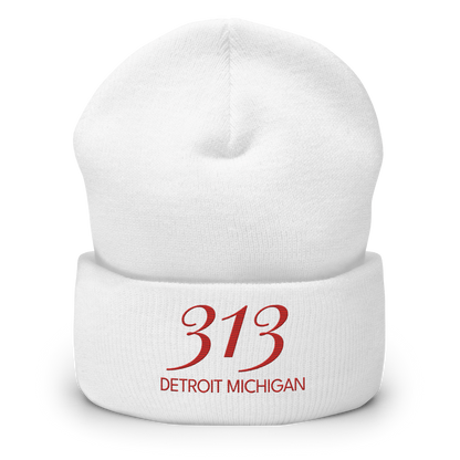 '313 Detroit Michigan' Cuffed Beanie | Aliform Red