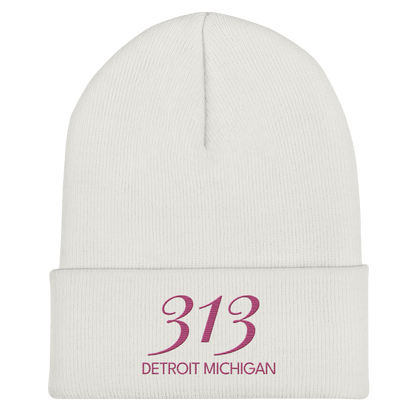 '313 Detroit Michigan' Cuffed Beanie | Apple Blossom Pink