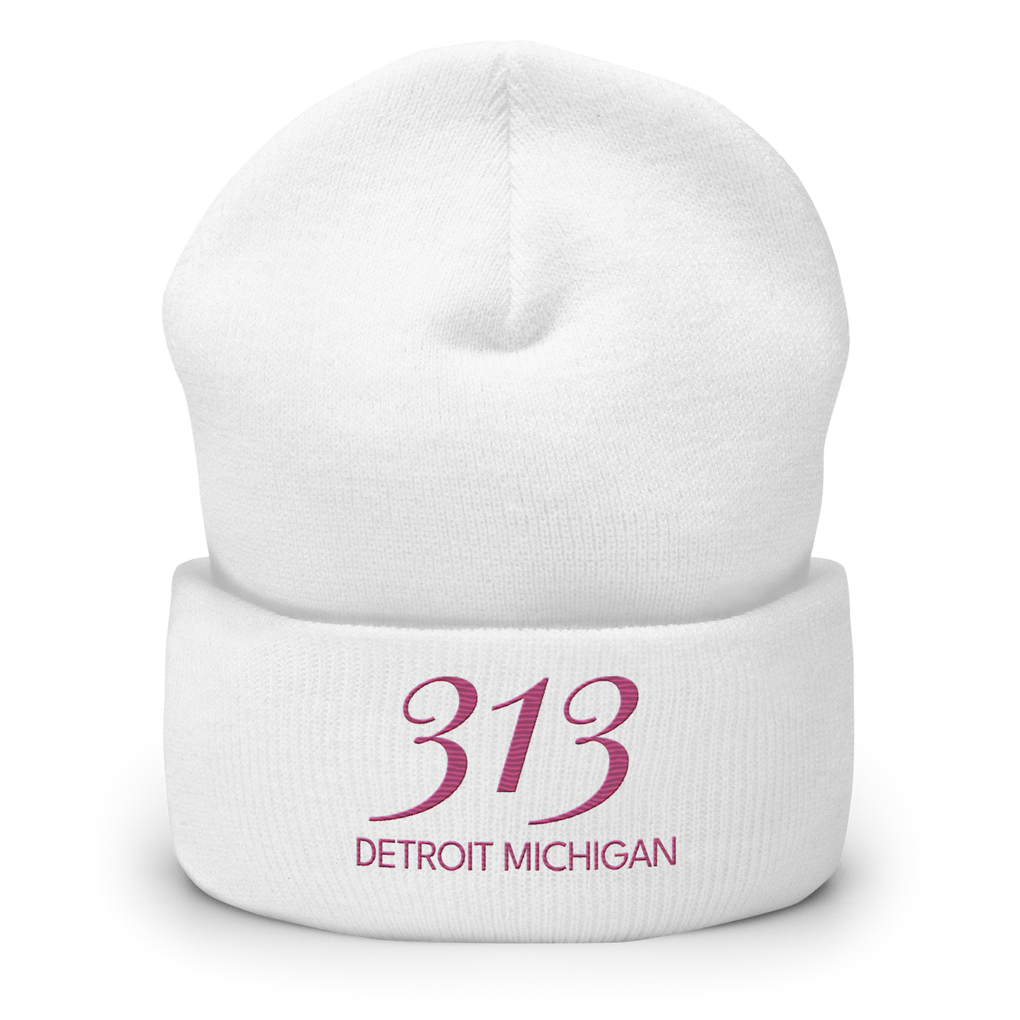 '313 Detroit Michigan' Cuffed Beanie | Apple Blossom Pink