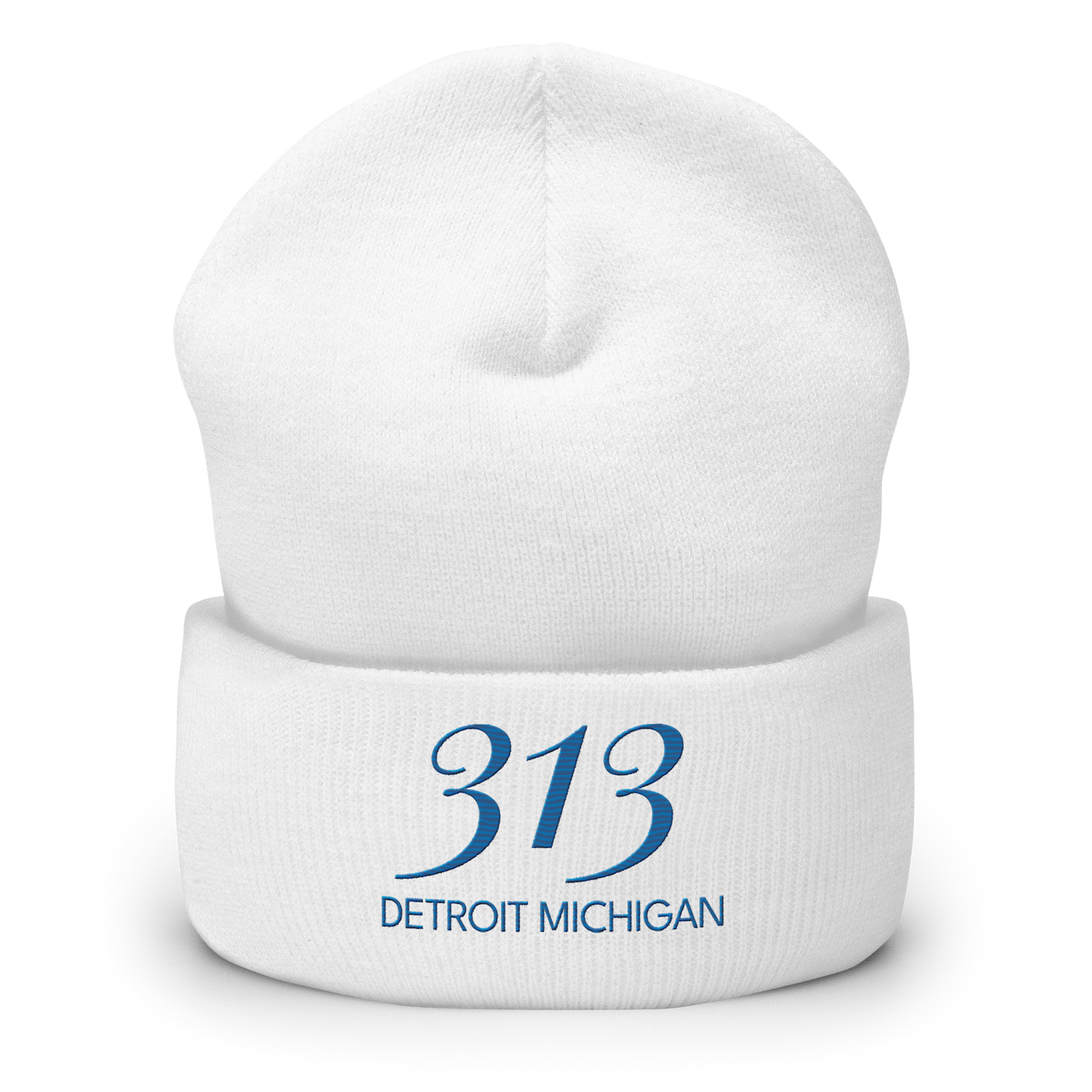 '313 Detroit Michigan' Cuffed Beanie | Azure