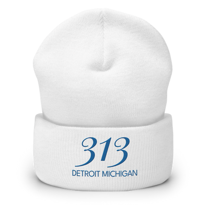 '313 Detroit Michigan' Cuffed Beanie | Azure