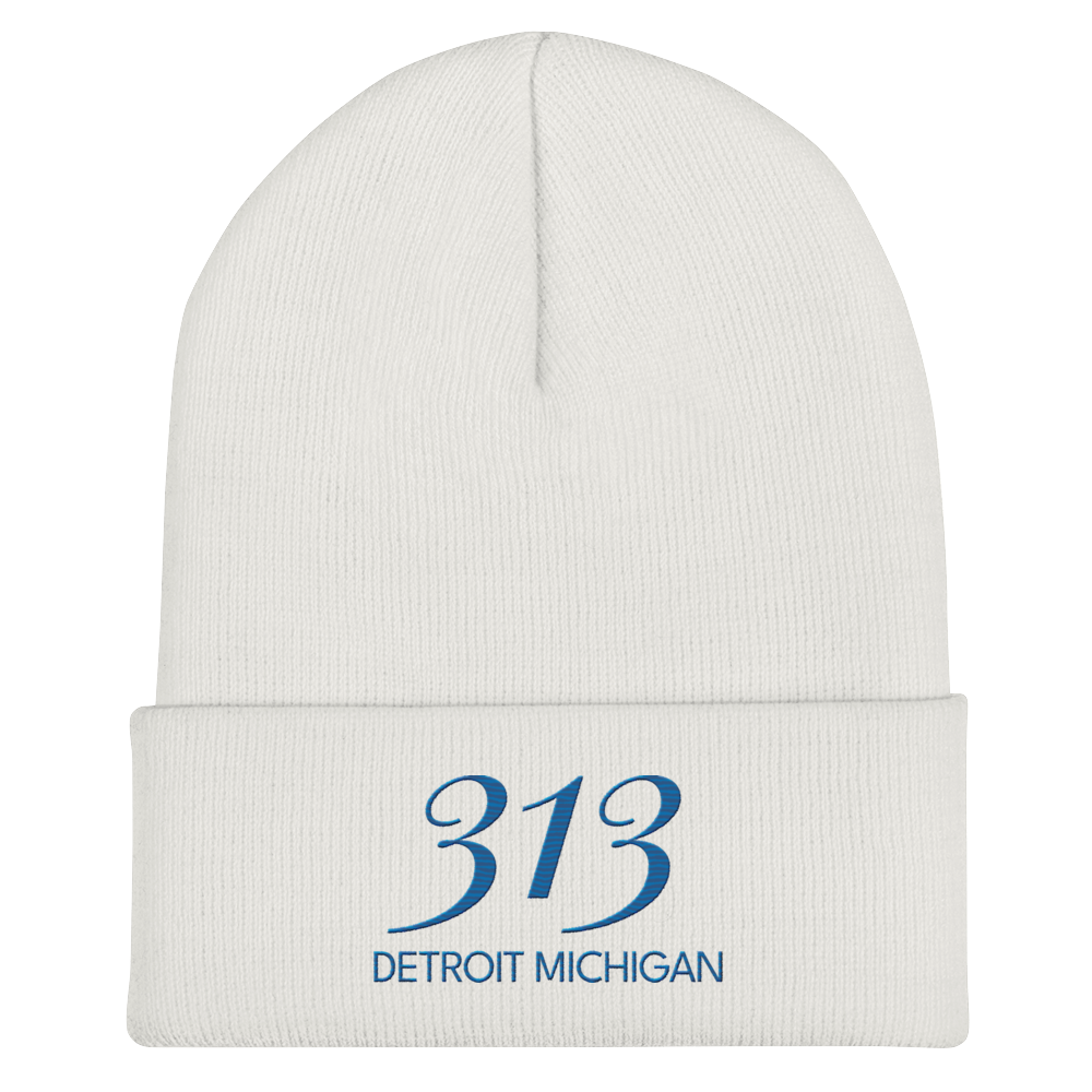 '313 Detroit Michigan' Cuffed Beanie | Azure