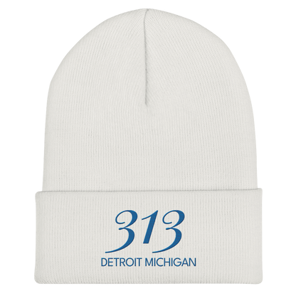 '313 Detroit Michigan' Cuffed Beanie | Azure