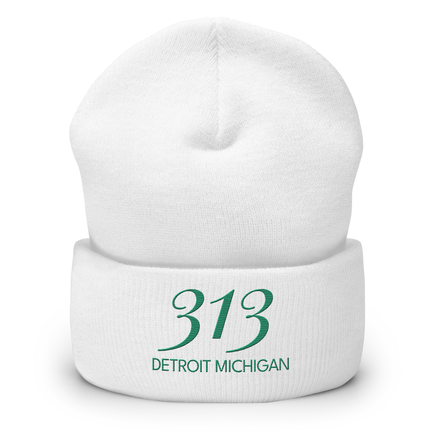 '313 Detroit Michigan' Cuffed Beanie | Emerald Green