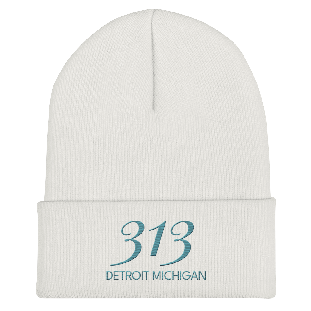 '313 Detroit Michigan' Cuffed Beanie | Huron Blue