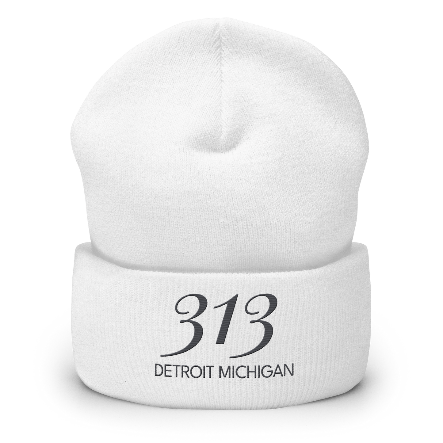 '313 Detroit Michigan' Cuffed Beanie | Iron Ore Grey