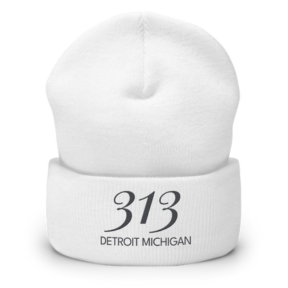 '313 Detroit Michigan' Cuffed Beanie | Iron Ore Grey