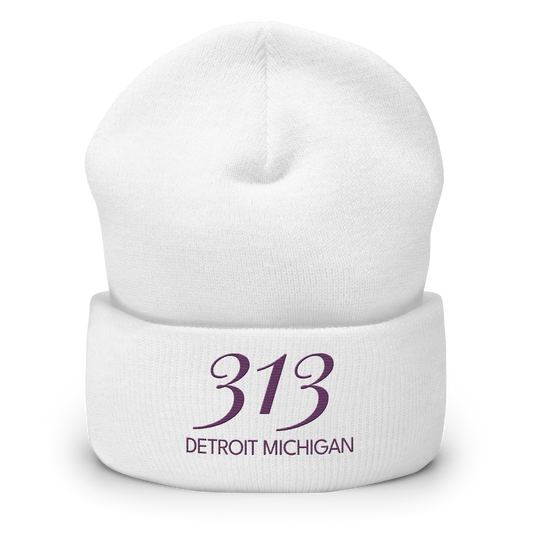 '313 Detroit Michigan' Cuffed Beanie | Plum