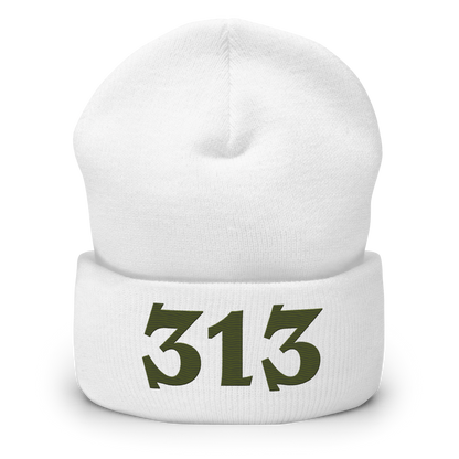 Detroit '313' Cuffed Beanie (Angry Font) | Army Green