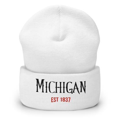 'Michigan EST 1837' Cuffed Beanie | Spooky Drama Parody