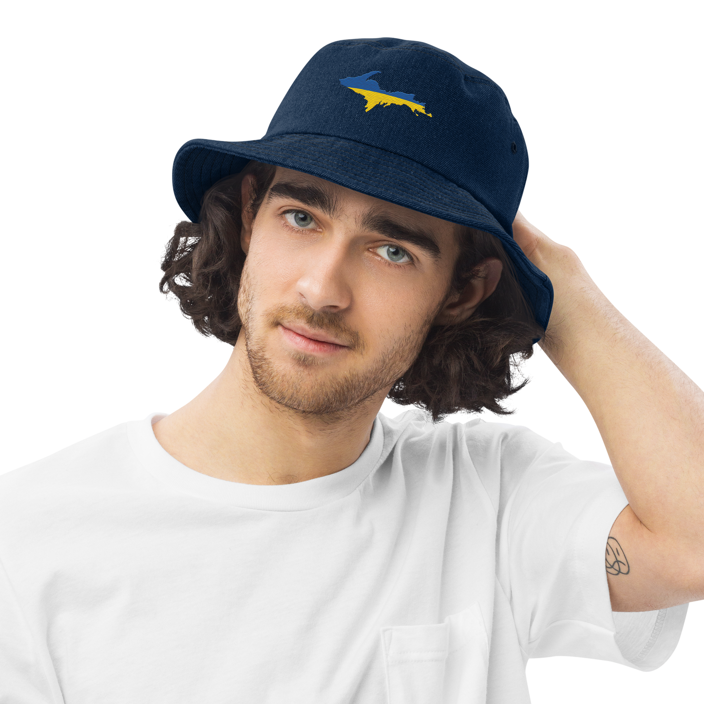 Michigan Upper Peninsula Denim Bucket Hat (Ukraine Edition)