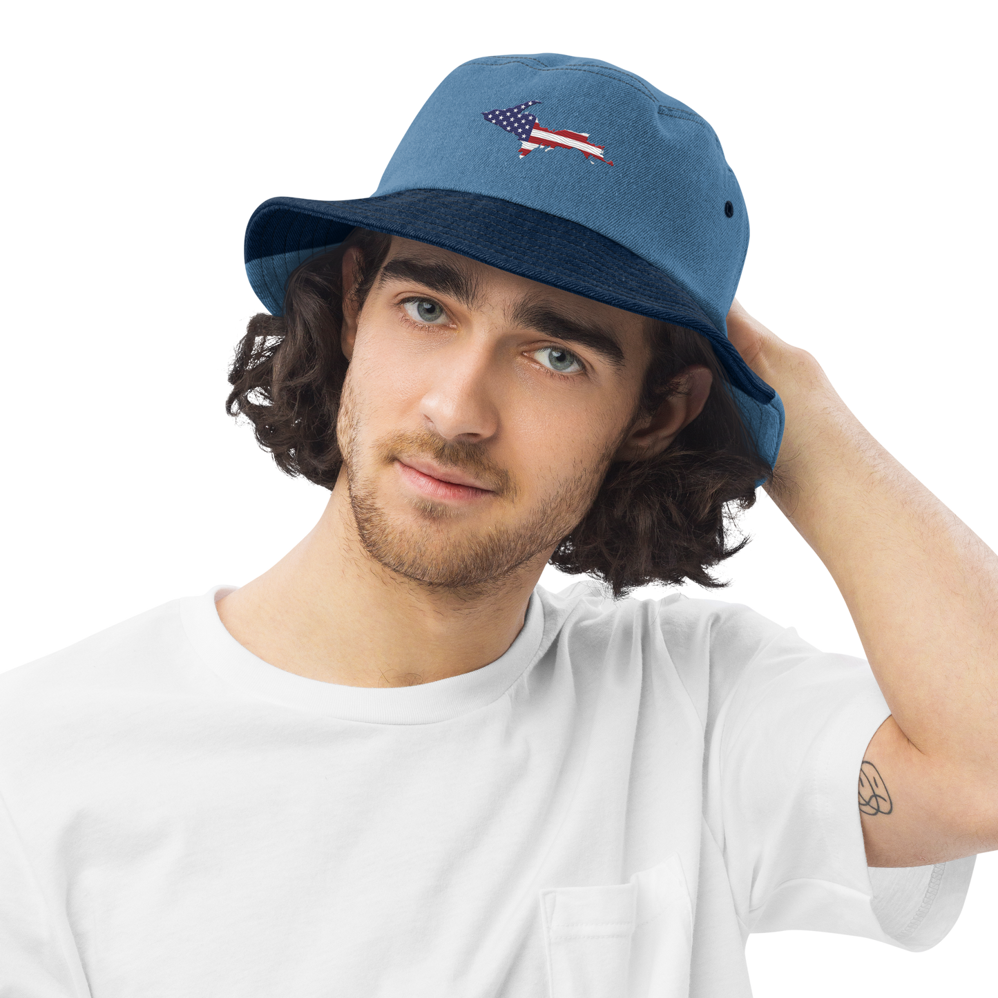 Michigan Upper Peninsula Denim Bucket Hat (Patriot Edition)